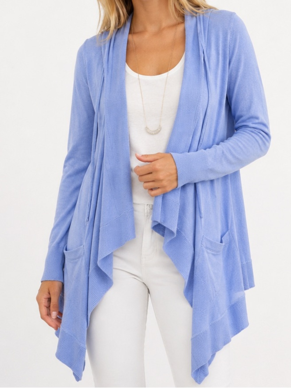 Evy’s Tree Hooded Waterfall Open Front Cardigan Periwinkle Blue Size Small